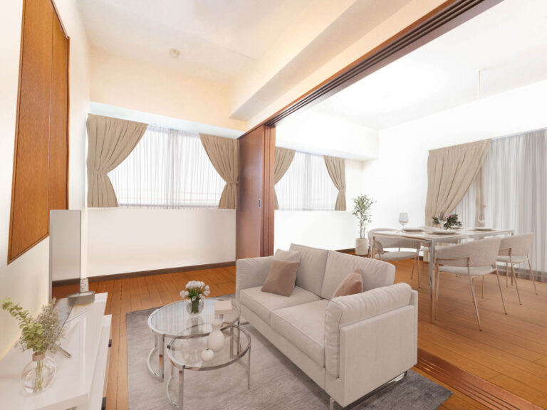 【LDK】約14.9帖 ※室内写真にCG合成で家具を配置した画像です。 家具付きでの販売ではありません。