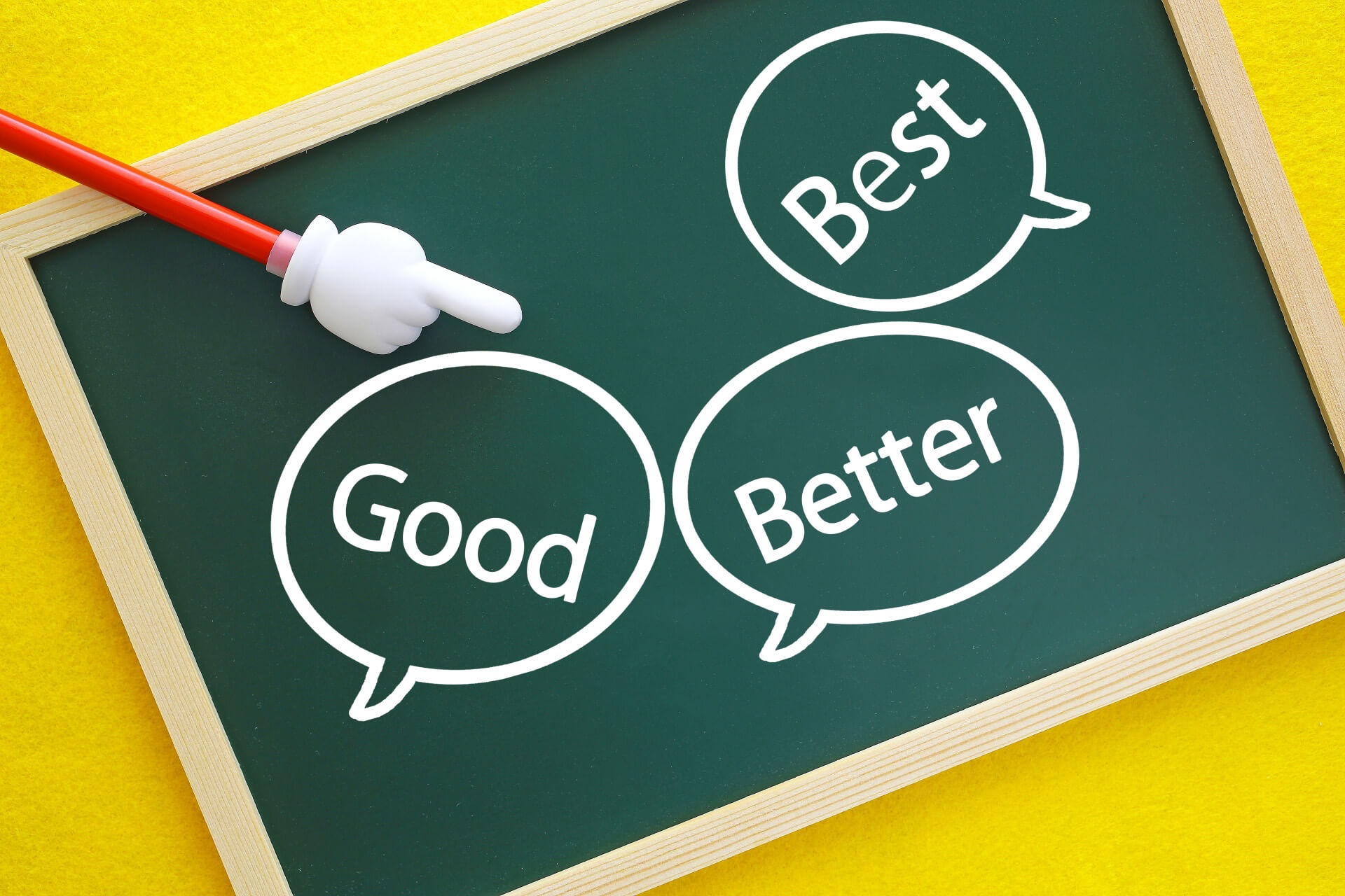 Good・Better・Bestの選択肢が描かれた黒板｜不動産買取の注意点を比較検討するイメージ